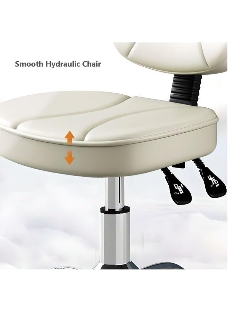 BLC Rolling Chair Adjustable Height With Backrest| PU Leather Swivel Chair| Adjustable Back Support| Heavy Duty Hydraulic Chair With Wheels, White - Image 3