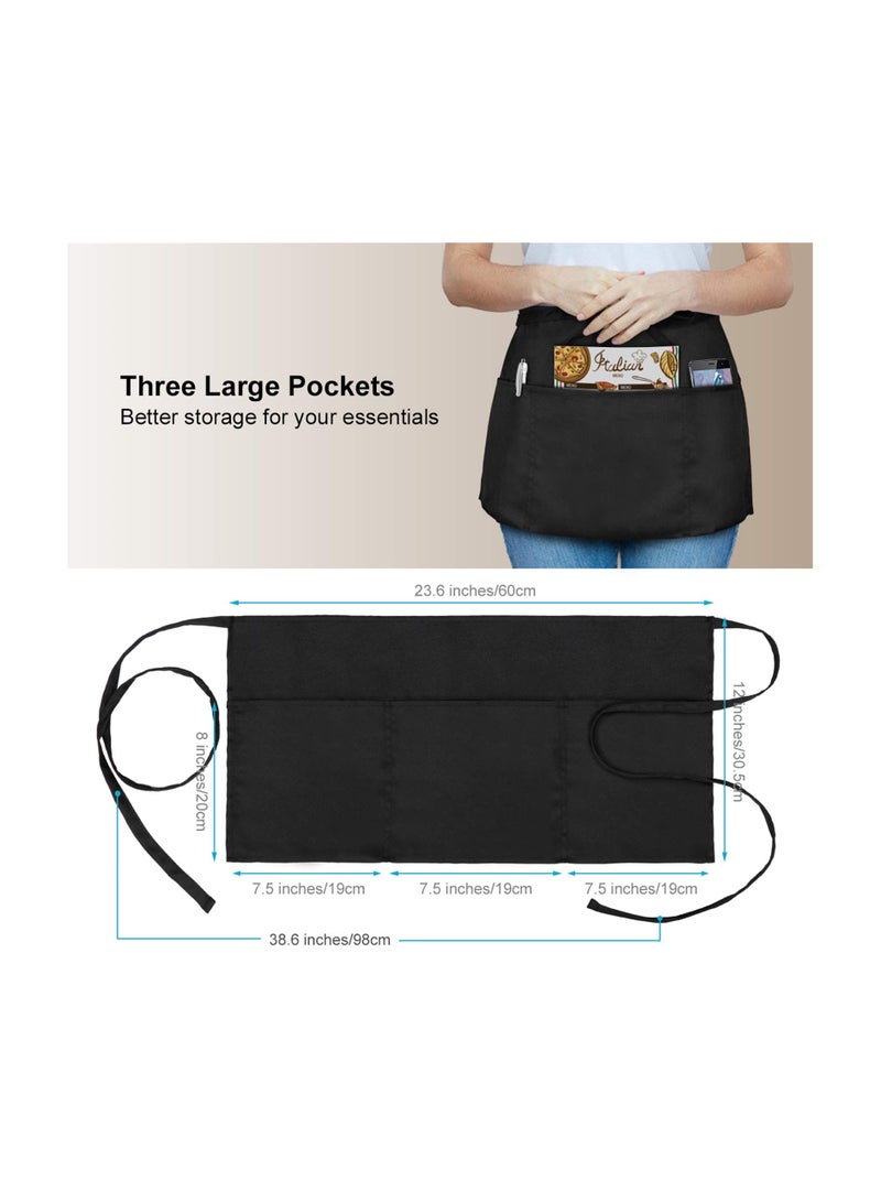 KASTWAVE Waitress Aprons 2 Pack Waist Half Apron with 3 Pockets Waterproof - Image 4