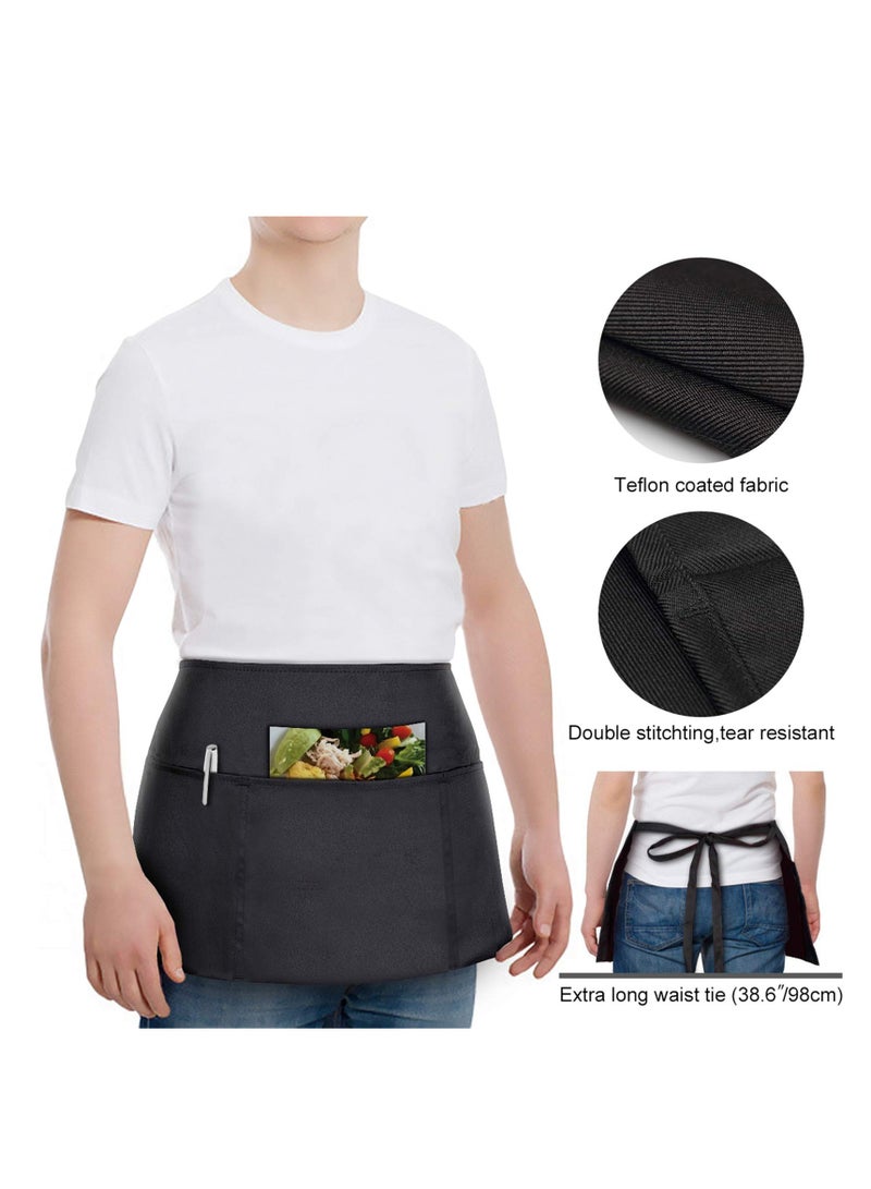KASTWAVE Waitress Aprons 2 Pack Waist Half Apron with 3 Pockets Waterproof - Image 5