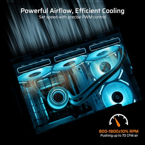 LTC CF-121D 120mm PC Case Fan, Daisy-Chain Connection, 5V 3Pin ARGB Lighting, 4 Pin PWM Case Fan, for Radiator/Computer Case Cooling, 120x120x25mm, 3 Pack, White - Image 5