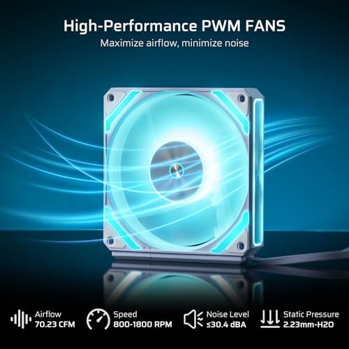 LTC CF-121D 120mm PC Case Fan, Daisy-Chain Connection, 5V 3Pin ARGB Lighting, 4 Pin PWM Case Fan, for Radiator/Computer Case Cooling, 120x120x25mm, 3 Pack, White - Image 4