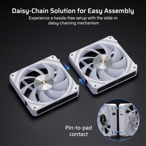 LTC CF-121D 120mm PC Case Fan, Daisy-Chain Connection, 5V 3Pin ARGB Lighting, 4 Pin PWM Case Fan, for Radiator/Computer Case Cooling, 120x120x25mm, 3 Pack, White - Image 2