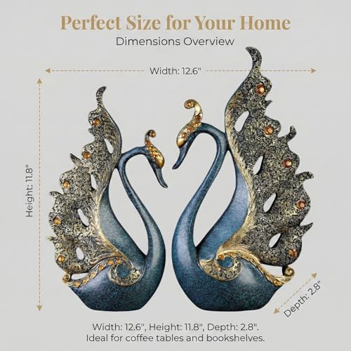 JINGTIANCD 2pcs Swan Statues Couple's Home Decorations for Living Room Decor and Accessories, Sculptures Home Decor for Coffee Table, Book Shelf Decor Accents (Blue) - Image 2