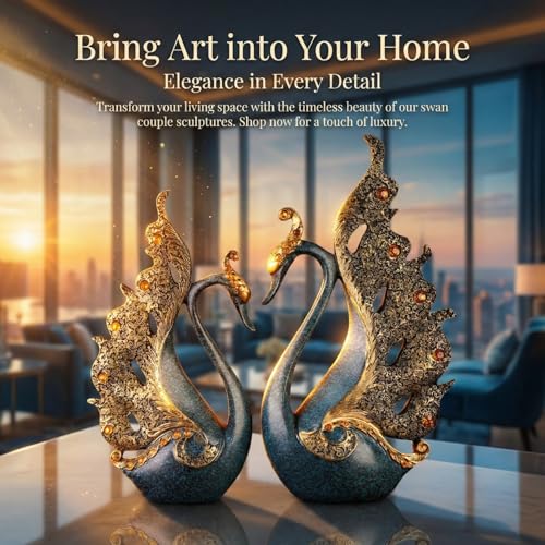 JINGTIANCD 2pcs Swan Statues Couple's Home Decorations for Living Room Decor and Accessories, Sculptures Home Decor for Coffee Table, Book Shelf Decor Accents (Blue) - Image 4