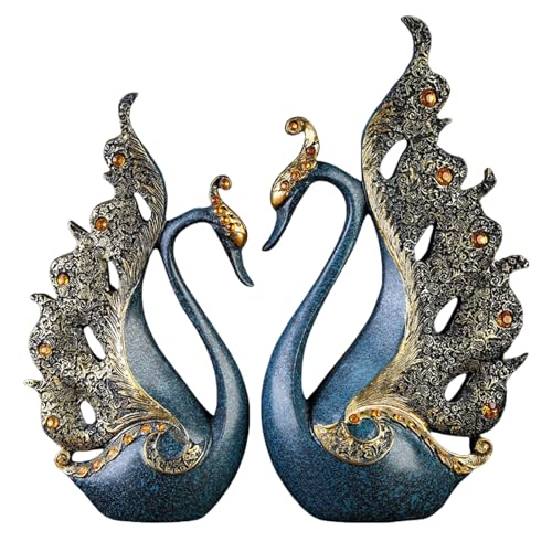 JINGTIANCD 2pcs Swan Statues Couple's Home Decorations for Living Room Decor and Accessories, Sculptures Home Decor for Coffee Table, Book Shelf Decor Accents (Blue) - Image 1
