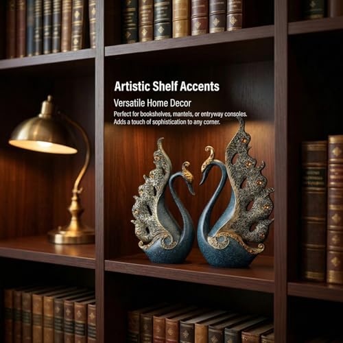 JINGTIANCD 2pcs Swan Statues Couple's Home Decorations for Living Room Decor and Accessories, Sculptures Home Decor for Coffee Table, Book Shelf Decor Accents (Blue) - Image 5