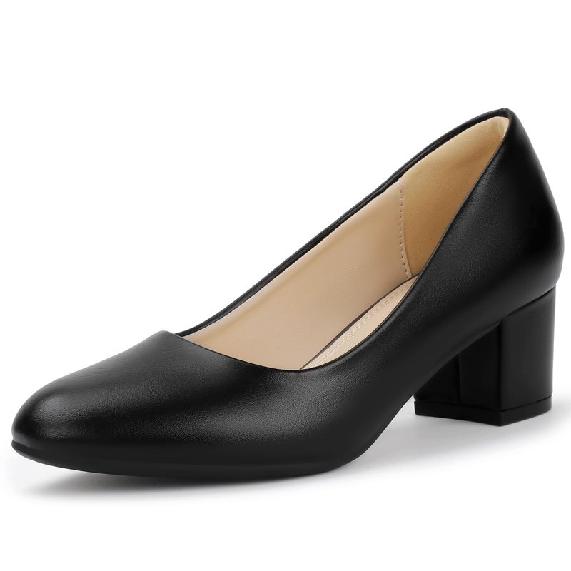 IDIFU Black Heels Women's Pumps Closed Round Toe Low Block Chunky Heels Short Small Thick Homecoming Work Prom Dress Shoes for Women Comfort Cute Dressy Formal Classic Pumps Shoes(Black Pu, 8.5) - Image 1
