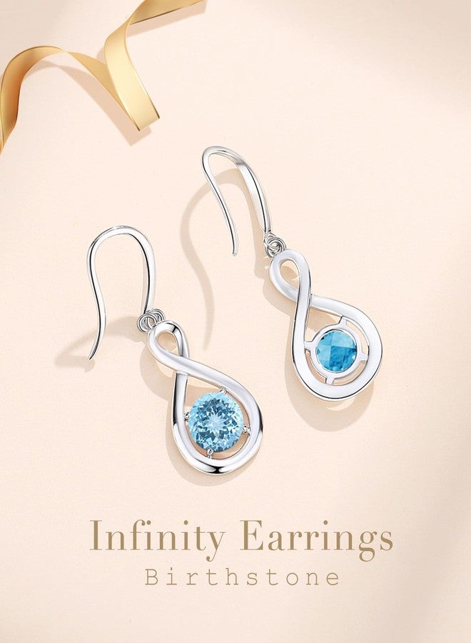 FANCIME Earrings Sterling Silver 925 Hanging Petite Infinity Gemstone Birthstone Dangle Earrings Fine Jewellery Birthday Gifts for Women, 10 mm - Image 3