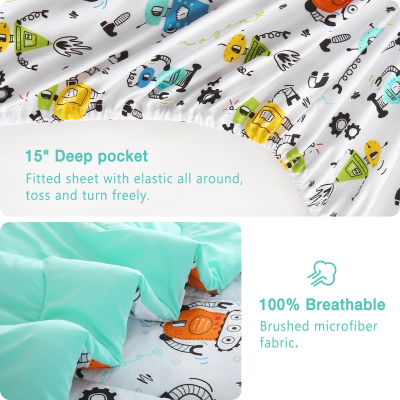 Mooreeke Full Size Comforter Sets for Boys Kids, 8 Pieces Bed in a Bag White Robot Bedding Comforter Sheet Set with Shams and Decorative Toy Pillow, Ultral Soft Microfiber Kids Bed Set - Image 4