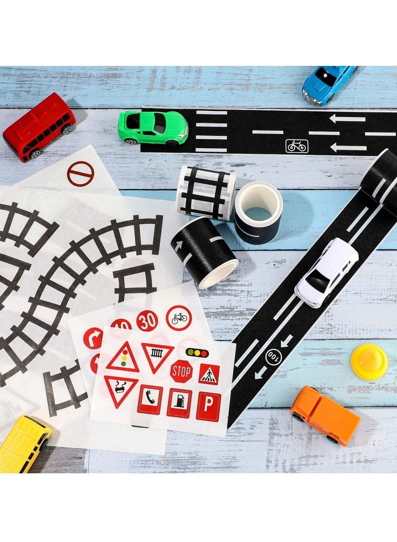 Y&D 8 PCS Trains Railways Road Tape DIY Traffic Sign Train Track Model Washi Sticker Rolls for Toy Cars  - Image 3