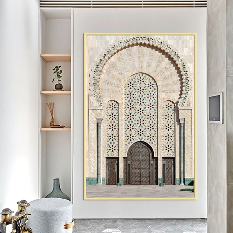 ماركتنا لوحة قماشية بتصميم مسجد مع برواز مجوف مقاس (50×70) قطعة واحدة - Image 1