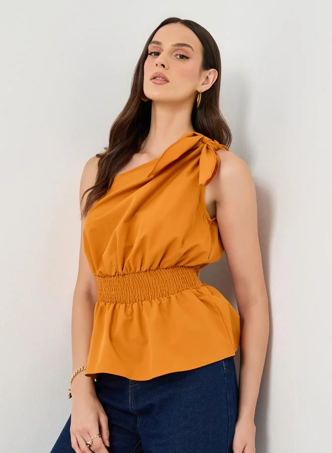 Styli Styli One Shoulder Smocked Waist Sleeveless Top
