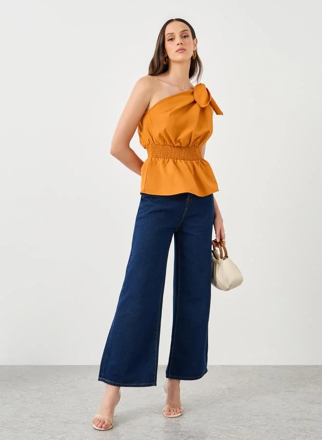 Styli Styli One Shoulder Smocked Waist Sleeveless Top