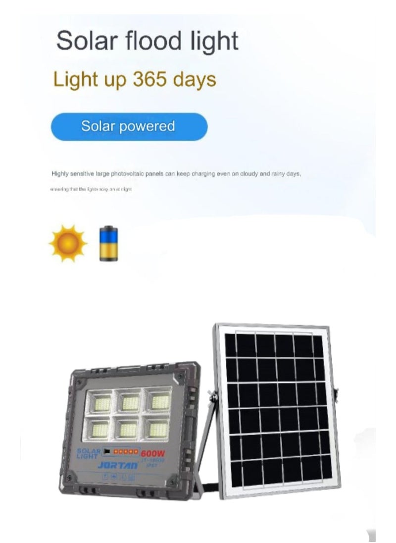 JORTAN 600 Watt High Bright Solar LED Floodlight, 8000 Lumens, IP66 Waterproof, High Capacity 30000 mAh Battery, 25 Watt Fast Charging Solar Panel, 12 to 16 Hours Backup Indoor Outdoor Solar Floodlight  - Image 2