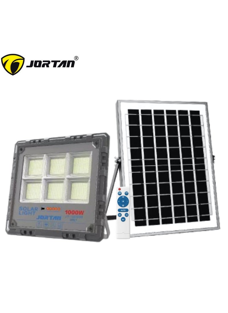 JORTAN 600 Watt High Bright Solar LED Floodlight, 8000 Lumens, IP66 Waterproof, High Capacity 30000 mAh Battery, 25 Watt Fast Charging Solar Panel, 12 to 16 Hours Backup Indoor Outdoor Solar Floodlight  - Image 1