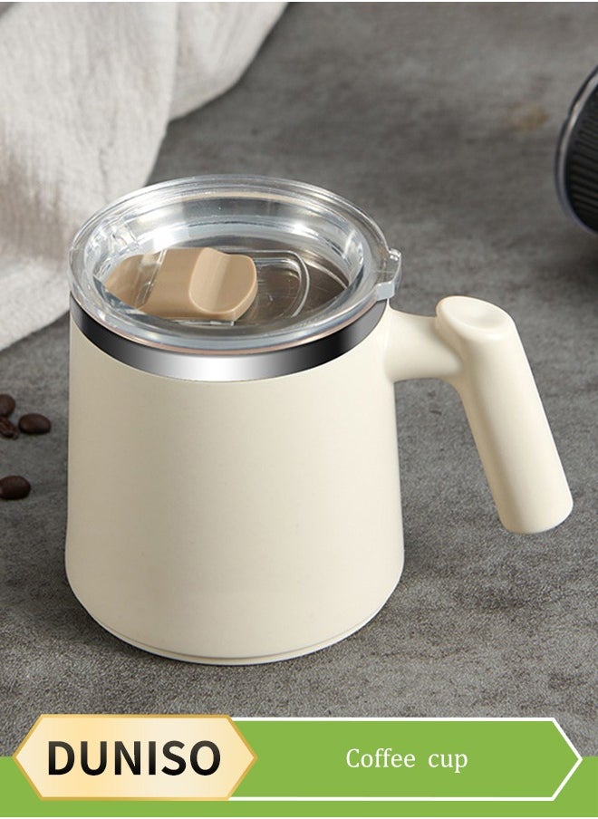 DUNISO Stainless steel mug, double layer insulated cup, travel mug, with lid and handle, suitable for coffee, tea, milk and water, 430ml, white  - Image 1