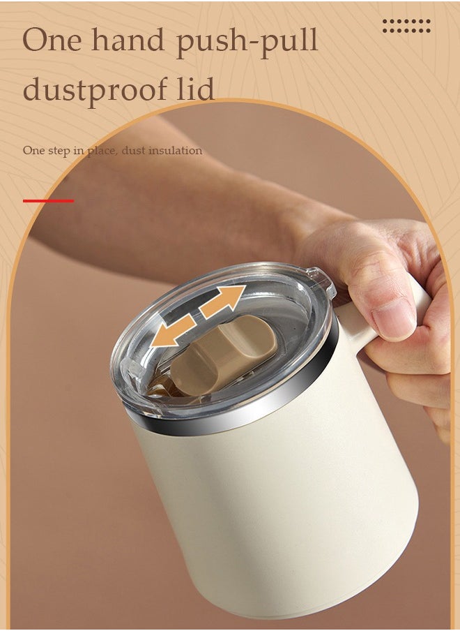 DUNISO - Stainless steel mug, double layer insulated cup, travel mug, with lid and handle, suitable for coffee, tea, milk and water, 430ml, white - Image 1
