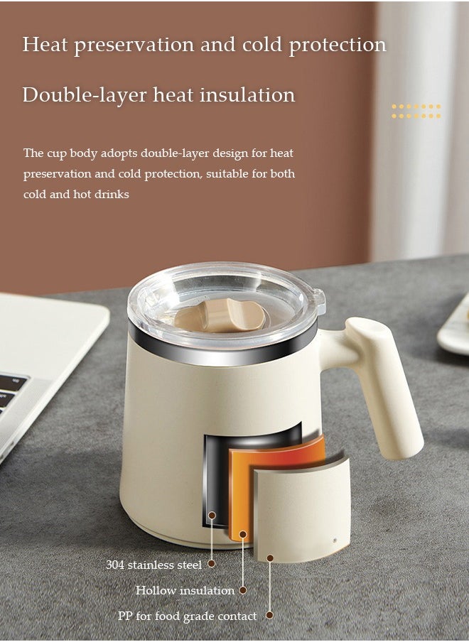DUNISO - Stainless steel mug, double layer insulated cup, travel mug, with lid and handle, suitable for coffee, tea, milk and water, 430ml, white - Image 1