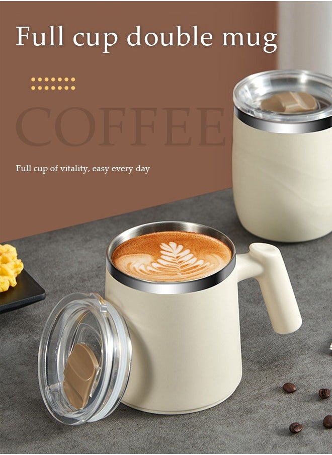 DUNISO Stainless steel mug, double layer insulated cup, travel mug, with lid and handle, suitable for coffee, tea, milk and water, 430ml, white  - Image 3