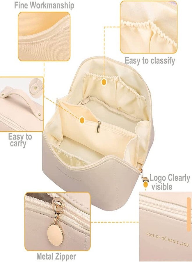 LOZOX Large Capacity Travel Cosmetic Bag, Multifunctional Makeup Bag, Waterproof Portable Flat Open PU Leather Toiletry Organizer Bag with Dividers and Handle for Women Girls-1 PC (Brown) - Image 2