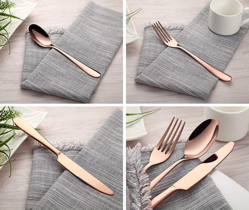 ZEBROC 16 Piece Titanium Rose Gold Plated Stainless Steel Cutlery Set,Mirror Finish Copper Color Flatware Set, [Dinner Fork-Tea Spoon-Salad Spoon-Knife] (Set of 16) - Image 4
