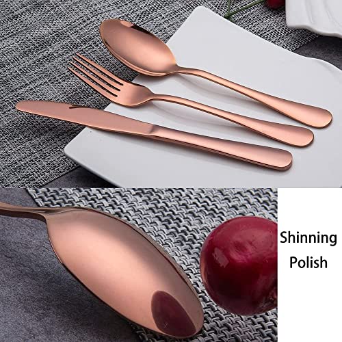 ZEBROC 16 Piece Titanium Rose Gold Plated Stainless Steel Cutlery Set,Mirror Finish Copper Color Flatware Set, [Dinner Fork-Tea Spoon-Salad Spoon-Knife] (Set of 16) - Image 2