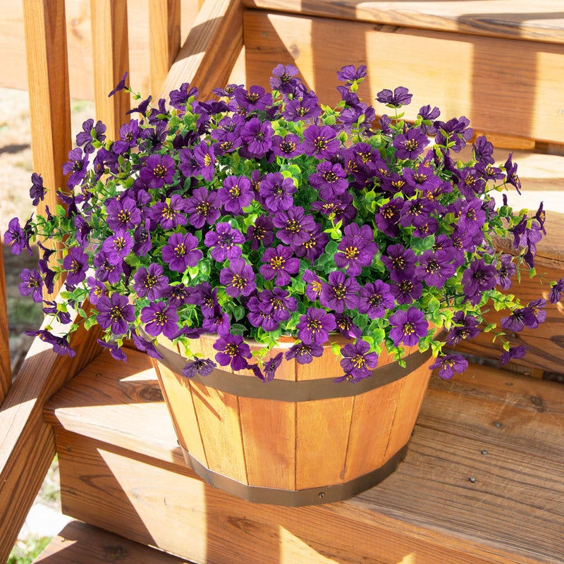 HyeFlora Artificial Flowers for Outdoor Indoor Garden Home Decoration, Faux Flower Daisy with Eucalyptus Leaves Fake Plants Greenery Boxwood Porch Patio, 12 Bundles (Purple 2) - Image 2