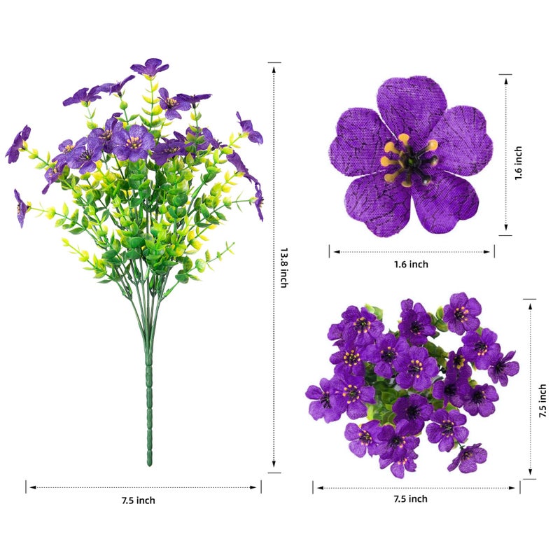 HyeFlora Artificial Flowers for Outdoor Indoor Garden Home Decoration, Faux Flower Daisy with Eucalyptus Leaves Fake Plants Greenery Boxwood Porch Patio, 12 Bundles (Purple 2) - Image 3