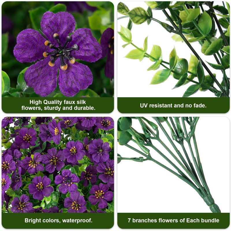 HyeFlora Artificial Flowers for Outdoor Indoor Garden Home Decoration, Faux Flower Daisy with Eucalyptus Leaves Fake Plants Greenery Boxwood Porch Patio, 12 Bundles (Purple 2) - Image 4