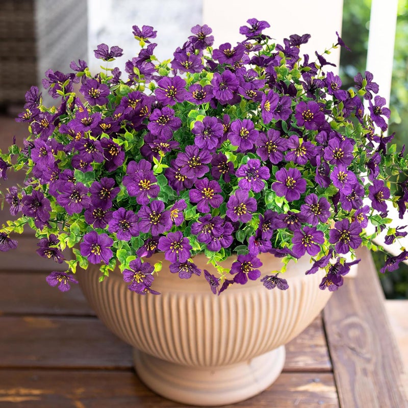 HyeFlora Artificial Flowers for Outdoor Indoor Garden Home Decoration, Faux Flower Daisy with Eucalyptus Leaves Fake Plants Greenery Boxwood Porch Patio, 12 Bundles (Purple 2) - Image 1