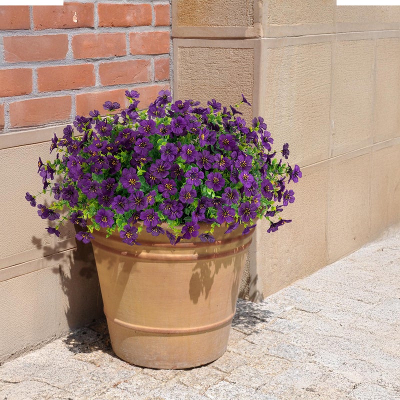 HyeFlora Artificial Flowers for Outdoor Indoor Garden Home Decoration, Faux Flower Daisy with Eucalyptus Leaves Fake Plants Greenery Boxwood Porch Patio, 12 Bundles (Purple 2) - Image 5