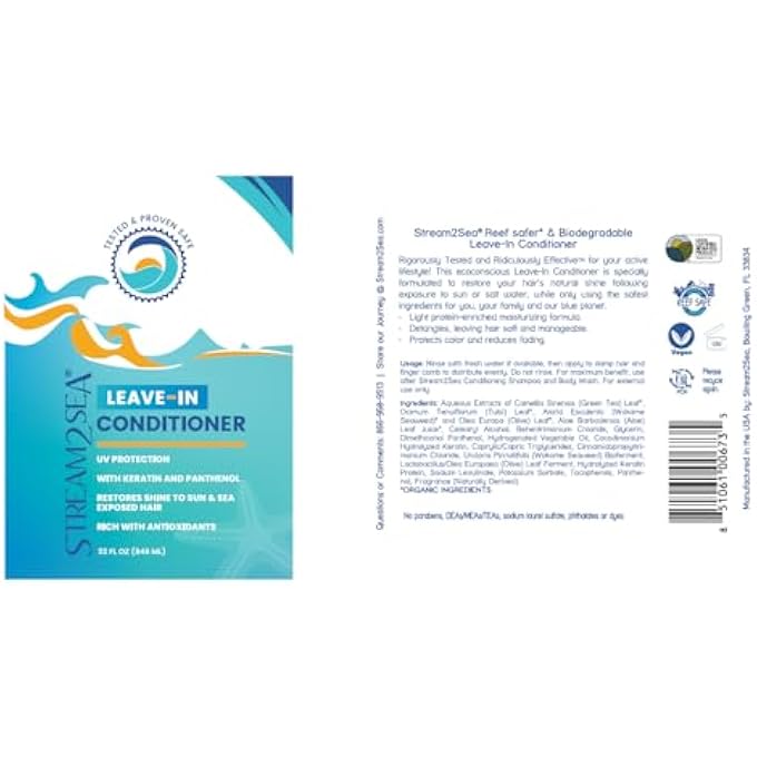 STREAM 2 SEA LEAVE IN CONDITIONER REEF SAFE HAIR CONDITIONER FORMULA FOR DRY AND DAMAGED HAIR, 32 OZ PARABEN FREE HAIR DETANGLER WITH UV PROTECTION FOR ALL HAIR TYPES - Image 3
