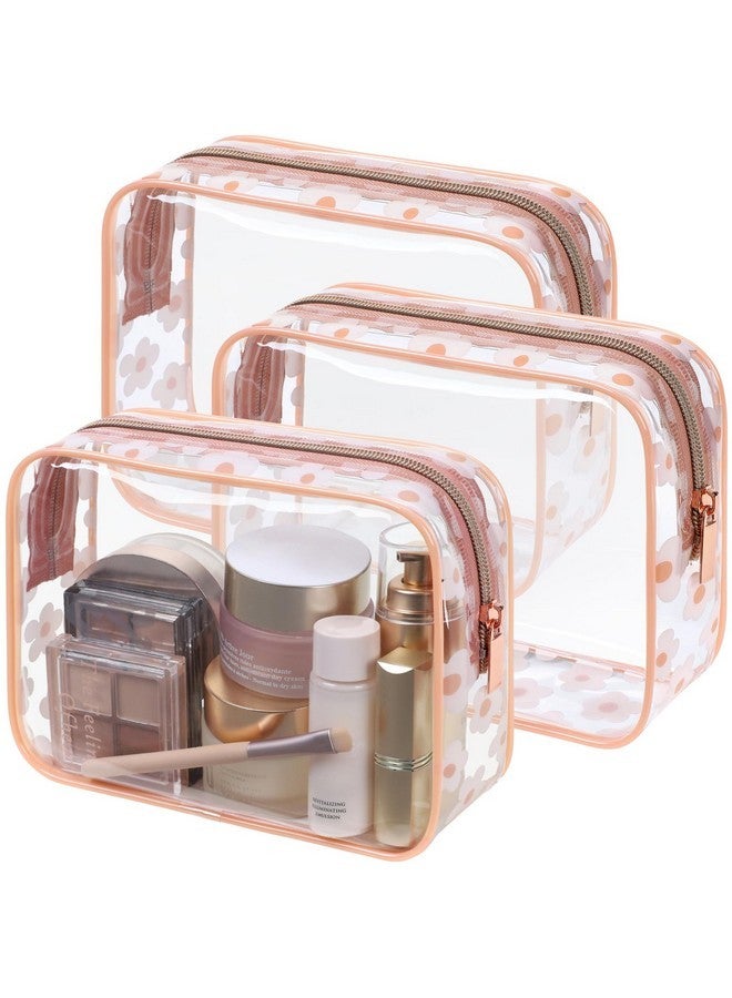 Packism Tsa Approved Toiletry Bag - Rose Pink Flower Print Clear Makeup Bag, Suitable For Gifts, With Supporting Frame, Perfect For Travel Essentials, Thick No Smell - Image 1
