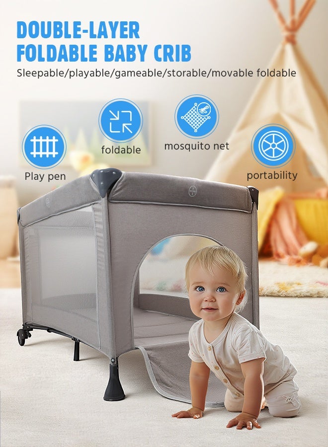 Soft Touch 2 In 1 Baby Crib, Portable Toddler Playard, Foldable Baby Cot Travel Crib, Featuring Breathable Mesh Sides, Nursery Center for Infant with Carry Bag (Grey) - Image 3