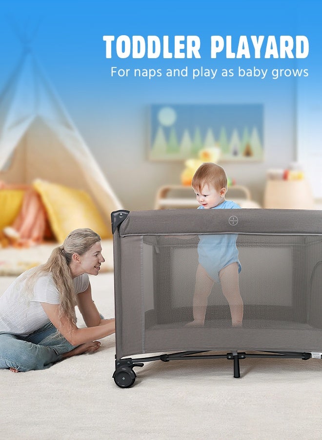 Soft Touch 2 In 1 Baby Crib, Portable Toddler Playard, Foldable Baby Cot Travel Crib, Featuring Breathable Mesh Sides, Nursery Center for Infant with Carry Bag (Grey) - Image 5