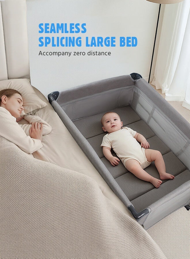 Soft Touch 2 In 1 Baby Crib, Portable Toddler Playard, Foldable Baby Cot Travel Crib, Featuring Breathable Mesh Sides, Nursery Center for Infant with Carry Bag (Grey) - Image 4