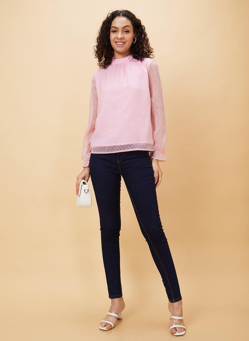 Globus Women's Top Pink Casual with High Neck and Gathered Detail - Image 3
