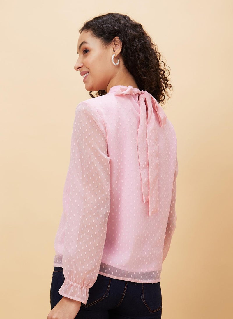 Globus Women's Top Pink Casual with High Neck and Gathered Detail - Image 4