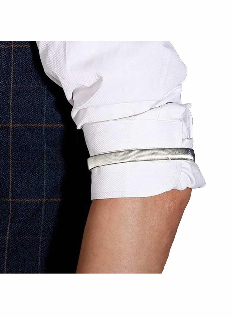 2 Pairs Sleeve Garters Anti-Slip Shirt Sleeve Holders Garters Stretch Metal Adjustable One Size Anti-Slip Armbands Sleeve Garters for Women Men s Day Gifts (Black+Silver) - Image 2