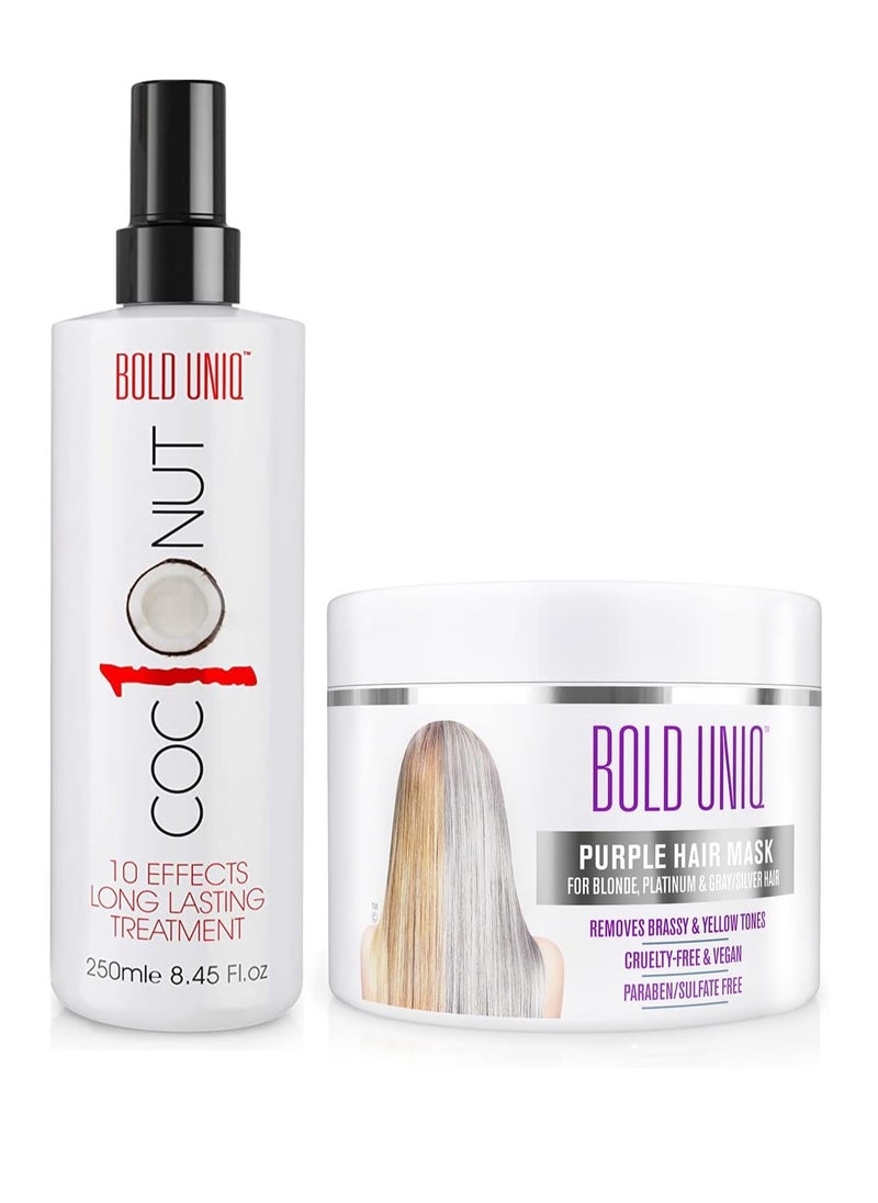 BOLD UNIQ - BOLD UNIQ Purple Hair Mask For Blonde, Platinum, Bleached, Silver, Gray, Ash and Brassy Hair & Coconut Heat Protectant Spray - Remove Yellow Tones and Protect Hair from Thermal Heat Up To 450℉ - Image 1