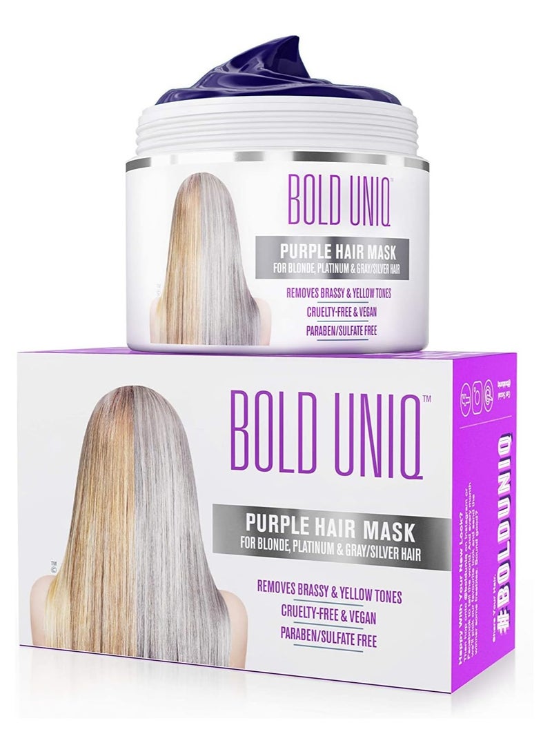 BOLD UNIQ - BOLD UNIQ Purple Hair Mask For Blonde, Platinum, Bleached, Silver, Gray, Ash and Brassy Hair & Coconut Heat Protectant Spray - Remove Yellow Tones and Protect Hair from Thermal Heat Up To 450℉ - Image 1