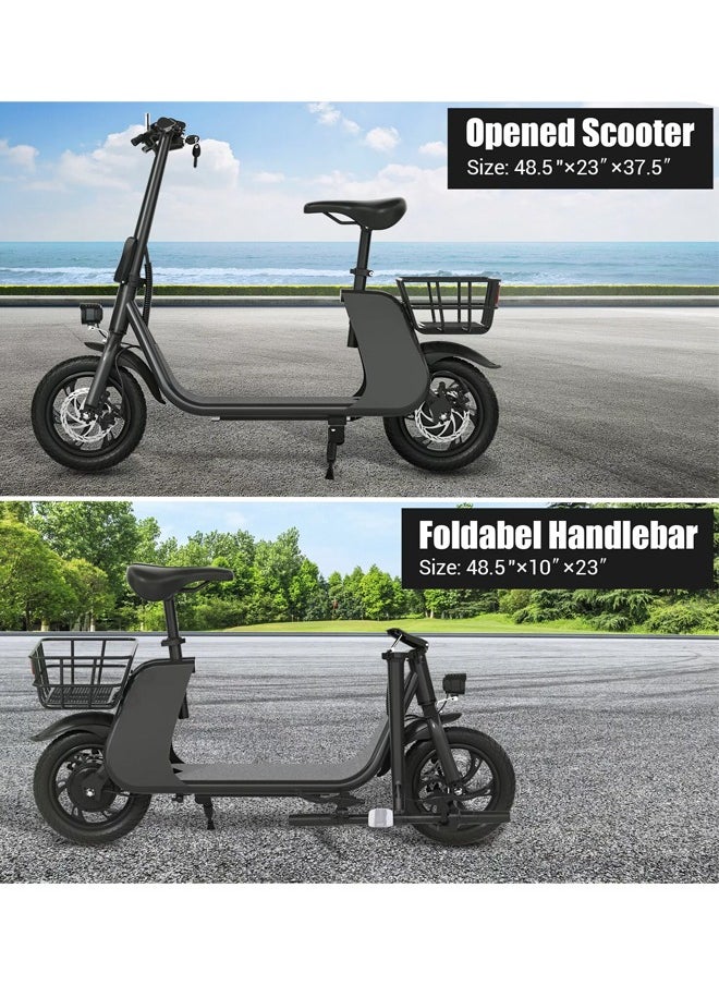 Wind Horse - Premium Foldable Electric Scooter with Seat and Rear Basket, 450W Motor, 36V 8AH Battery, 25-35 KM/h Speed, Carbon Alloy Frame, 12.5 Inches Tires, Disk Brakes, Unisex Comfortable E-Scooter for Adults - Image 1