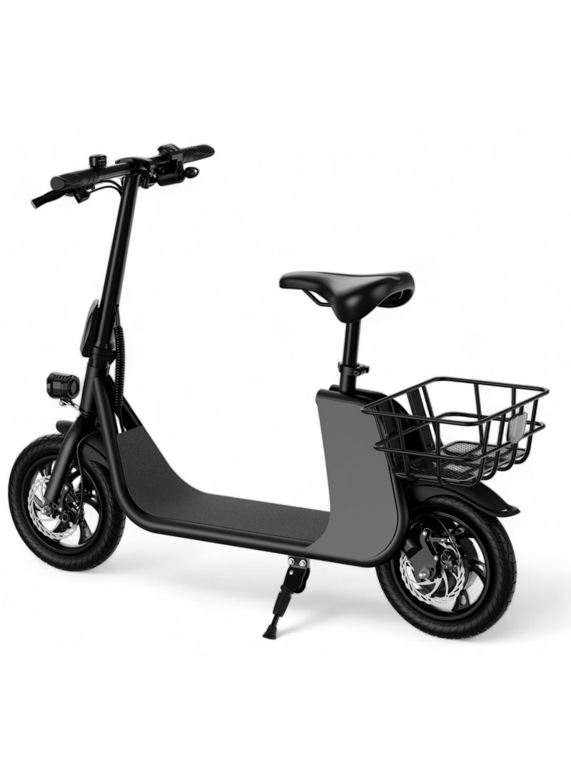 Wind Horse - Premium Foldable Electric Scooter with Seat and Rear Basket, 450W Motor, 36V 8AH Battery, 25-35 KM/h Speed, Carbon Alloy Frame, 12.5 Inches Tires, Disk Brakes, Unisex Comfortable E-Scooter for Adults - Image 1