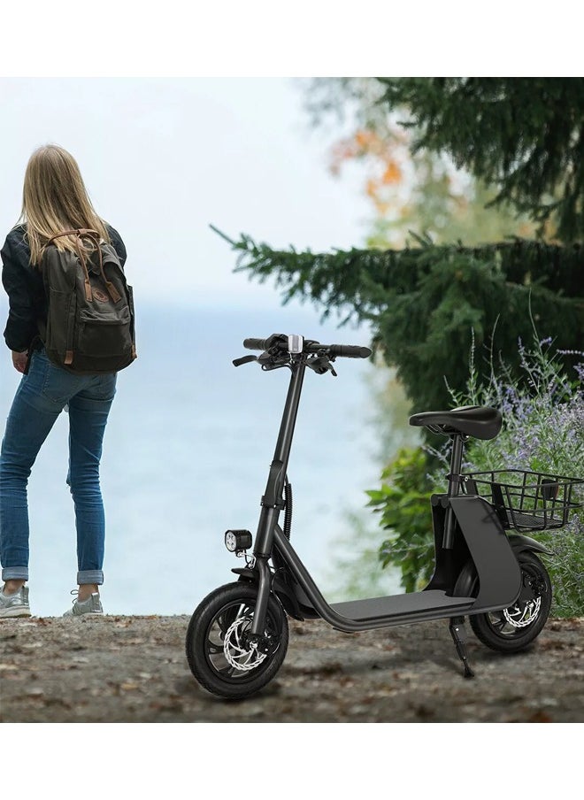 Wind Horse - Premium Foldable Electric Scooter with Seat and Rear Basket, 450W Motor, 36V 8AH Battery, 25-35 KM/h Speed, Carbon Alloy Frame, 12.5 Inches Tires, Disk Brakes, Unisex Comfortable E-Scooter for Adults - Image 1