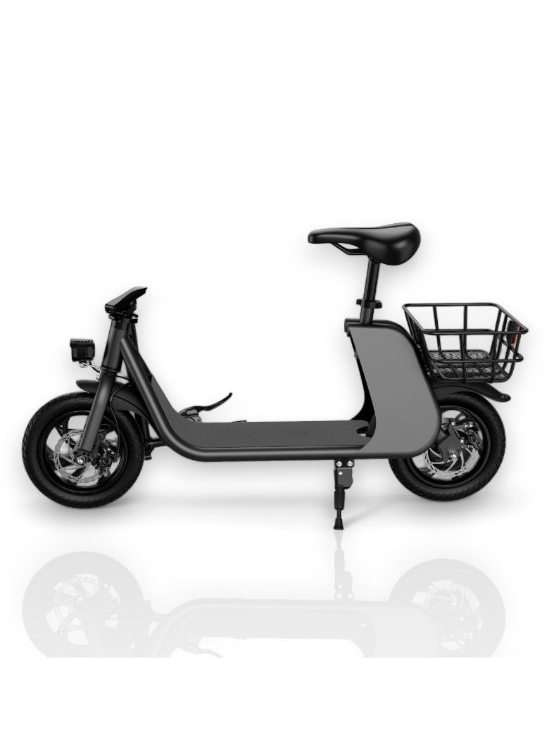 Wind Horse - Premium Foldable Electric Scooter with Seat and Rear Basket, 450W Motor, 36V 8AH Battery, 25-35 KM/h Speed, Carbon Alloy Frame, 12.5 Inches Tires, Disk Brakes, Unisex Comfortable E-Scooter for Adults - Image 1