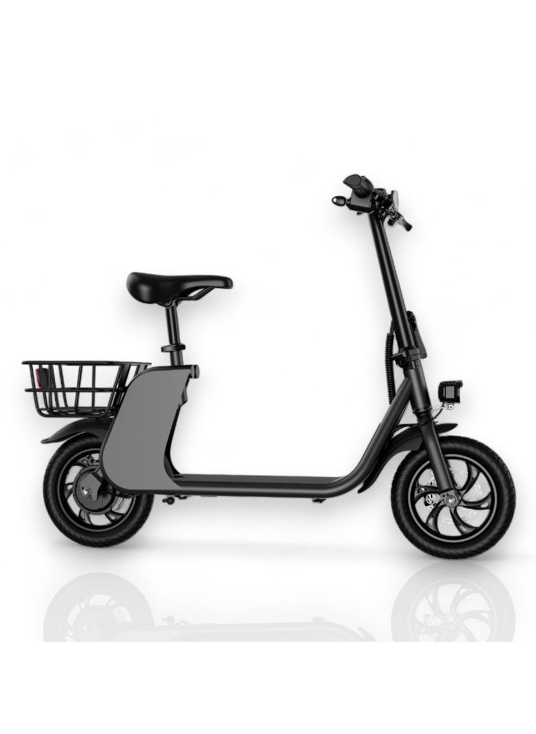 Wind Horse - Premium Foldable Electric Scooter with Seat and Rear Basket, 450W Motor, 36V 8AH Battery, 25-35 KM/h Speed, Carbon Alloy Frame, 12.5 Inches Tires, Disk Brakes, Unisex Comfortable E-Scooter for Adults - Image 1
