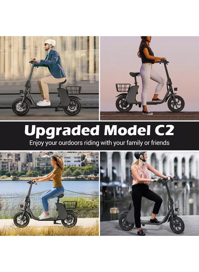 Wind Horse - Premium Foldable Electric Scooter with Seat and Rear Basket, 450W Motor, 36V 8AH Battery, 25-35 KM/h Speed, Carbon Alloy Frame, 12.5 Inches Tires, Disk Brakes, Unisex Comfortable E-Scooter for Adults - Image 1