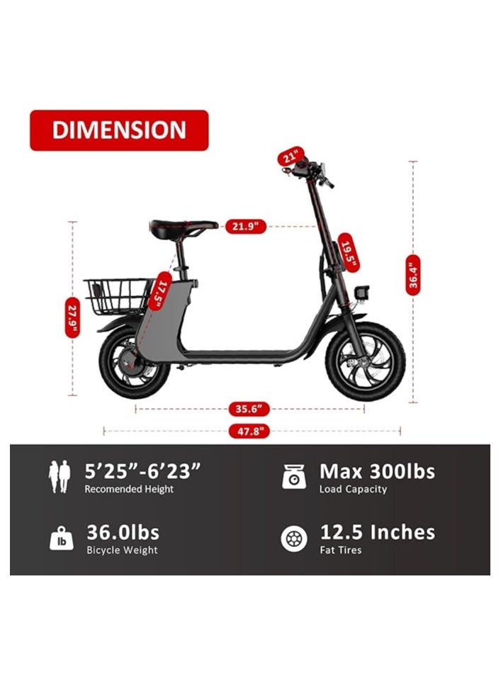 Wind Horse - Premium Foldable Electric Scooter with Seat and Rear Basket, 450W Motor, 36V 8AH Battery, 25-35 KM/h Speed, Carbon Alloy Frame, 12.5 Inches Tires, Disk Brakes, Unisex Comfortable E-Scooter for Adults - Image 1