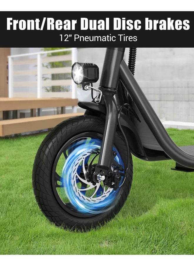 Wind Horse - Premium Foldable Electric Scooter with Seat and Rear Basket, 450W Motor, 36V 8AH Battery, 25-35 KM/h Speed, Carbon Alloy Frame, 12.5 Inches Tires, Disk Brakes, Unisex Comfortable E-Scooter for Adults - Image 1