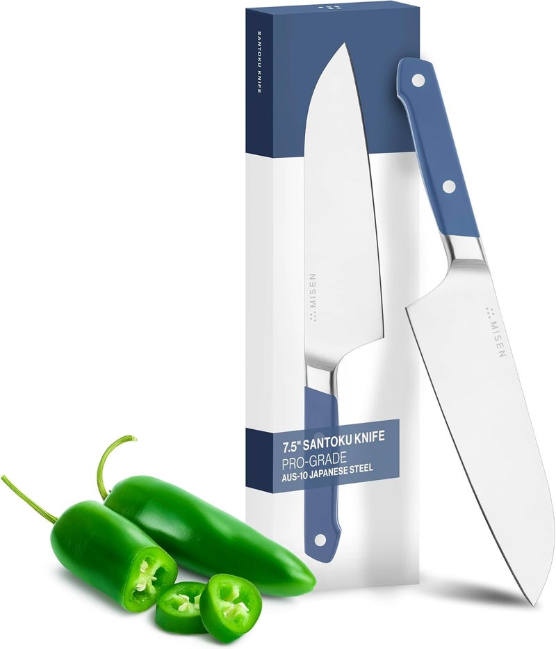 Misen Japanese Santoku Chef Knife - 8 Inch High Carbon Stainless Steel - Classic Japanese Knife Design for Cutting, Slicing, and Chopping - Razor Sharp Japanese Style Kitchen Knife, Blue - Image 1